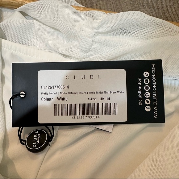 NWT CLUB L London Pretty Perfect White Maternity Ruched Mesh Bardot Maxi Dress - Picture 12 of 12